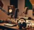 Professional audio equipment setup featuring microphones, headphones, and mixers in an Australian-inspired studio environment, highlighting quality gear from Audio Shop Australia