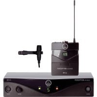 AKG PW45-Pres bodypack transmitter and lapel microphone close-up